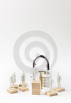 The clean padlock on white human model close up