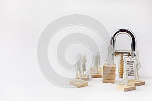 The clean padlock on white human model close up