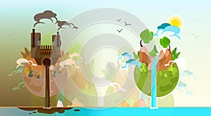 Clean And Polluted Earth Planet Globe