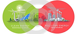 Comparing Clean and Polluting Energy Power Stations photo