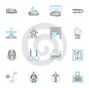 Clean routine linear icons set. Scrubbing, Disinfecting, Sanitizing, Clearing, Polishing, Wiping, Mopping line vector