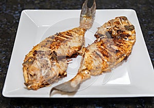 Clean and seasoned PeroÃ¡ fish (Balistes capriscus) . photo