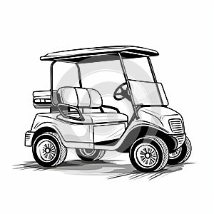 Clean And Sharp Black And White Golf Cart Line Art