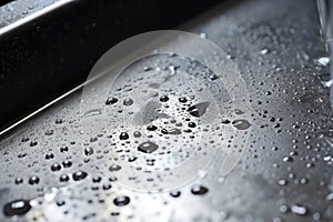 clean shiny kitchen sink with water drops