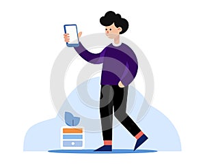 Man Using Mobile App Illustration Simple Style photo