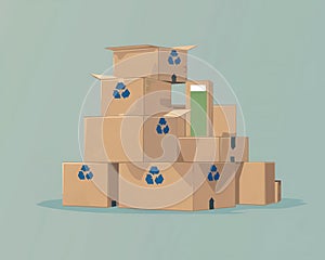 Clean, simple illustration of a stack of boxes ready for recycling, emphasizing sustainability and reuse