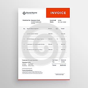 Clean simple invoice template design