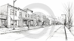 Clean And Simple Pencil Drawing Of City Street With Building