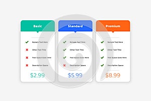 Clean simple pricing table template for website