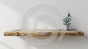 Clean Slate: High-Quality Product Display Montage on Empty White Wooden Table Against White Wall Background