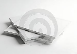 Clean stack of blank white business cards on a white surface