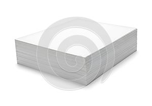 A clean stack of white paper on a white background