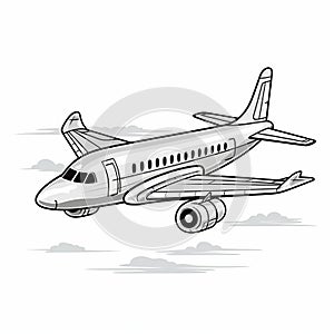Clean And Streamlined Airplane Illustration On Flat Cloud Background