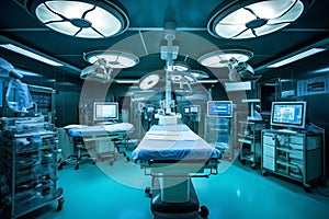 Clean surgery room clinical hospital care health interior bed medicine equipment