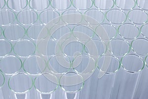 Clean test glass in laboratory, background for chemistry and science
