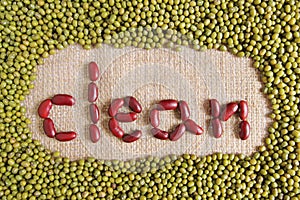 Clean text made by group of beans and lentils