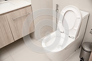 Clean Toilet bowl in hotel bathroom interior decoration