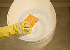 Clean toilet cover with sponge photo