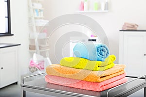 Clean towels on table