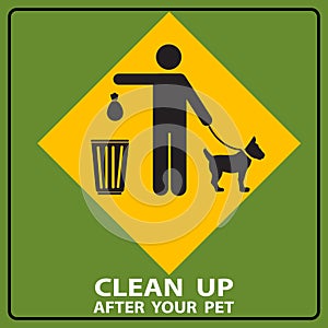 Clean up after your pet vector sign, symbol  isolated on ywllow background