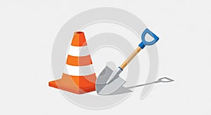 Construction Zone Illustration: Traffic Cone and Shovel