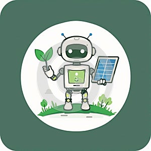 Eco Robot Activities â Vector Icons of Green AI and Sustainability-Solar-Powered Robot