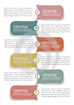 Clean vector infographic background with six steps in tabs