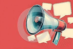 Clean vector of a loudspeaker (megaphone), modern graphic style, multiple empty rectangular boxes