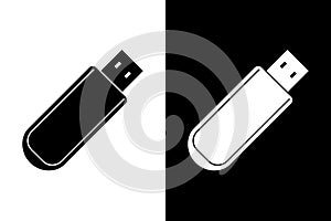 USB Flash Drive Icon Set - Black and White Vector
