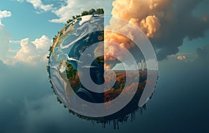 Clean vs. Polluted Earth. AI-generated