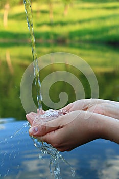 Woman washing hands