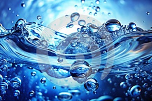 Clean water and water bubbles in blue