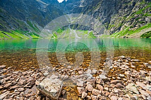 Clean water of a cold mountain lake in the Tatras, lake Czarny S