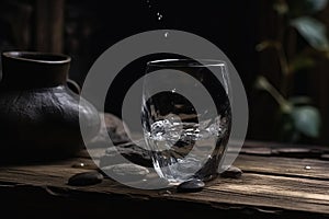Clean water glass on table. Generate Ai