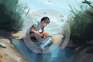 Clean water - hand painted conceptual illustration. Generative AI