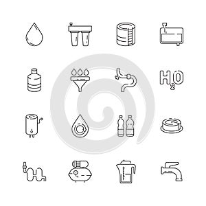 Clean water icon. Fresh drink dispenser machine purity relations eco barrel vector thin line symbols