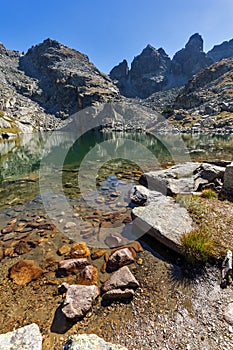 Clean water of The Scary lake and Kupens peaks, Rila Mountain