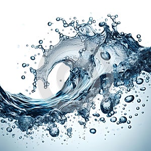 Clean water splash and splatters in water wave isolated on white background