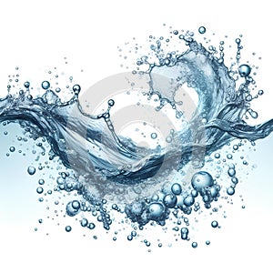 Clean water splash and splatters in water wave isolated on white background