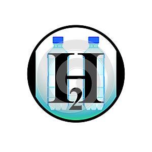 Clean water two bottles. H2O logo illustration