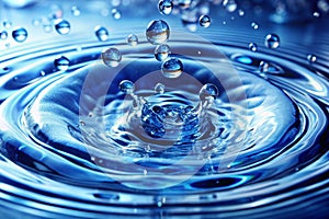 Clean water and water bubbles in blue