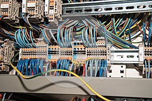 clean and well organized electrical connection panel in industry.