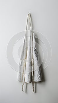 Clean white apron hanging neatly, symbolizing simplicity and functionality for culinary use