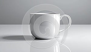 Clean White Ceramic Mug on Reflective Surface