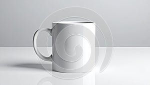 Clean White Ceramic Mug on Reflective Surface