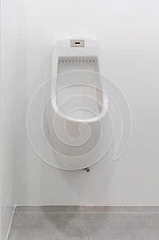 Clean white ceramic urinal chamber pot interior men public toilet or restroom
