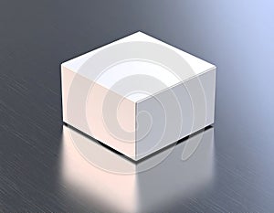 Clean White Cube on Brushed Metal Surface