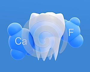 Clean white healthy strong tooth molar, calcium and fluoride effect