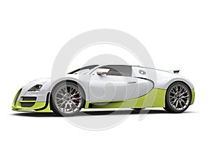 Clean white modern super sports car with green details - studio shot