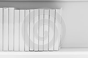 Clean white orderly book shelf home reading photo